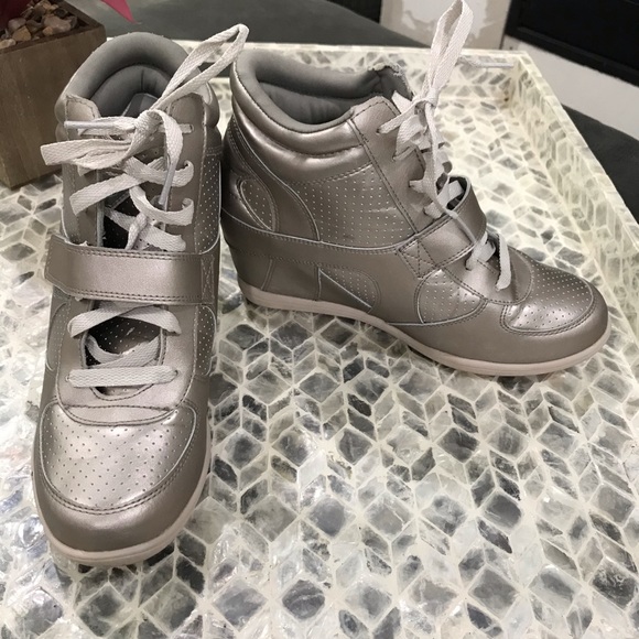 metallic wedge sneakers